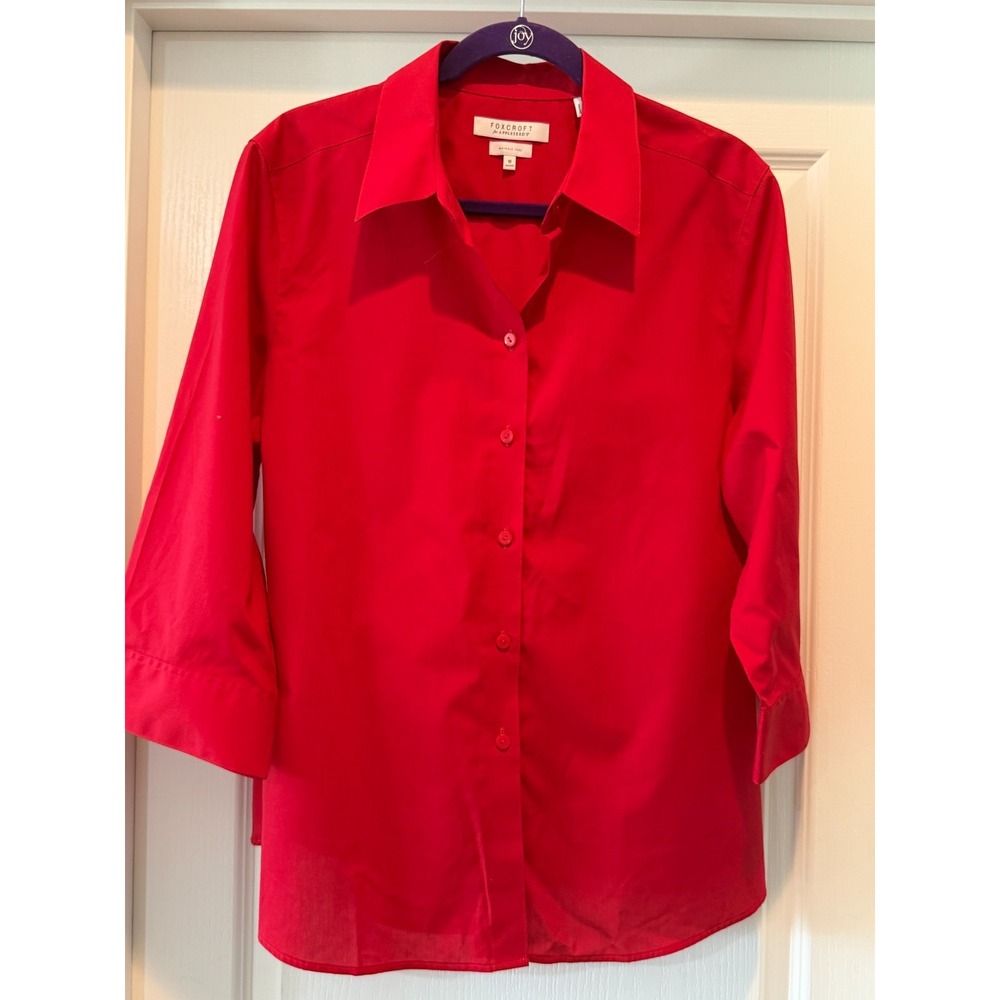 Foxcroft for Appleseeds Wrinkle Free Shirt Size 18 Red 3/4 Sleeves Cotton Blend